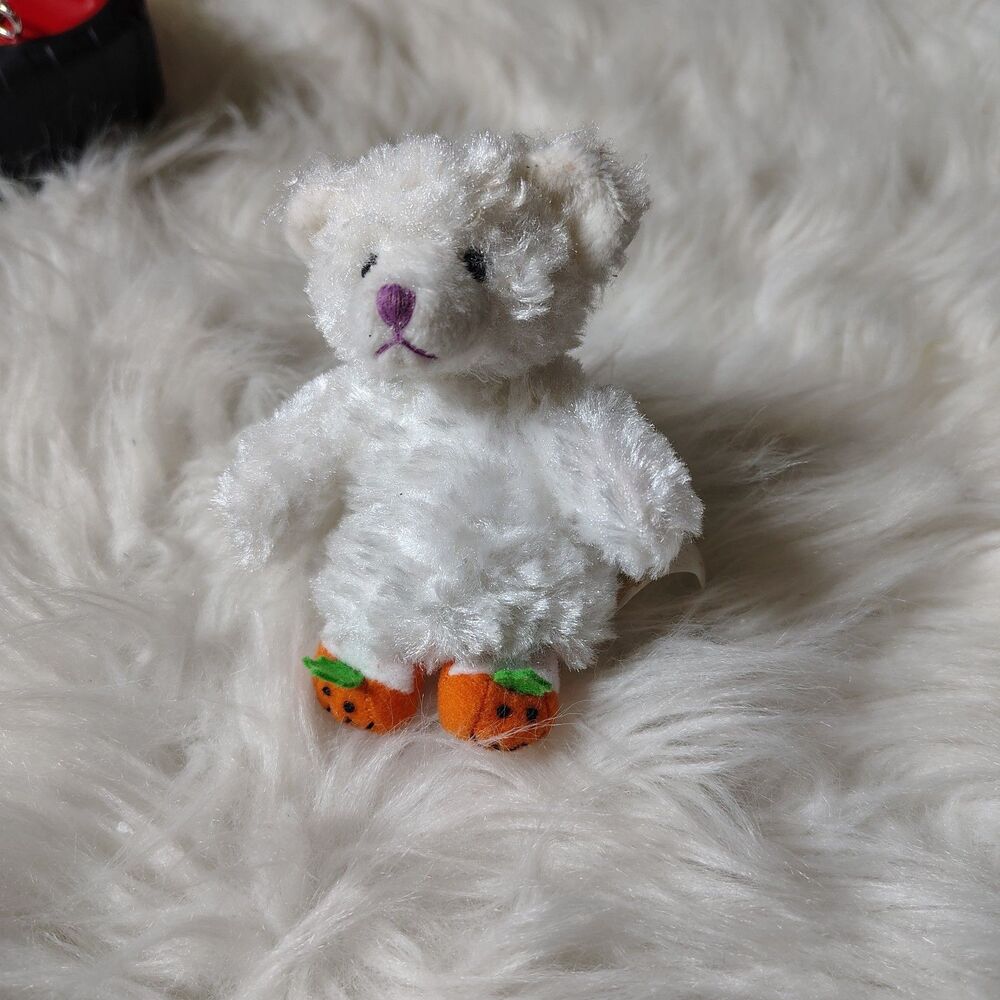 Rare Vintage Russ Mr. Pumpkin Toes Plush Bear w/ Halloween Slippers Sm 4”